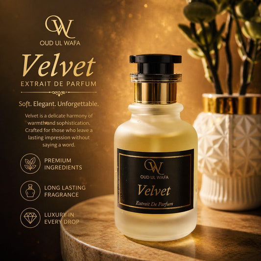 a picture of perfume name velvet with a golden background and perfume bottle